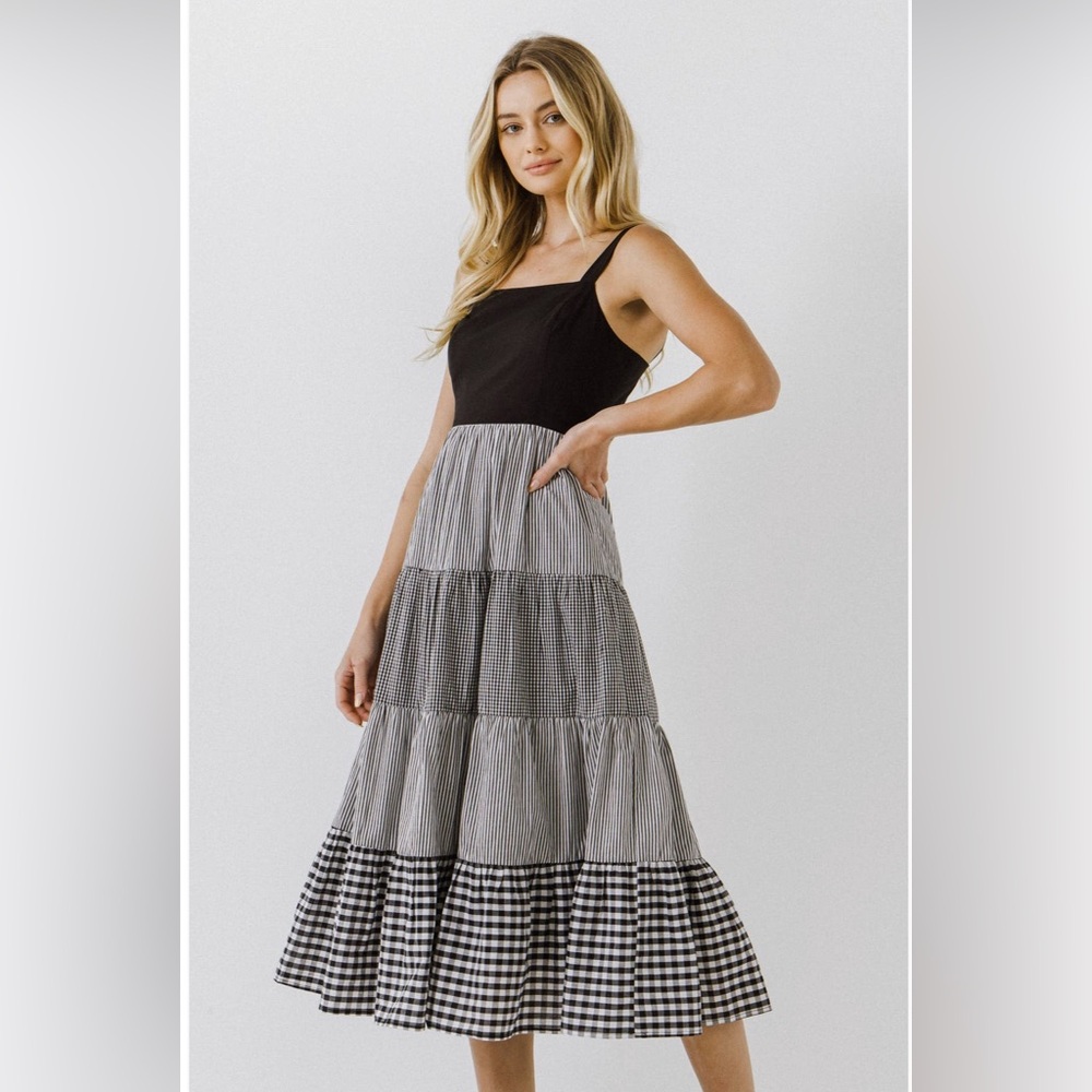 English Factory Black and White Tiered Skirt Dress
